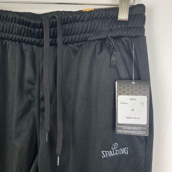 Spalding Men’s Black Joggers Sweat Pants Track Pants Tapered Fit Gym Workout M - Picture 2 of 8